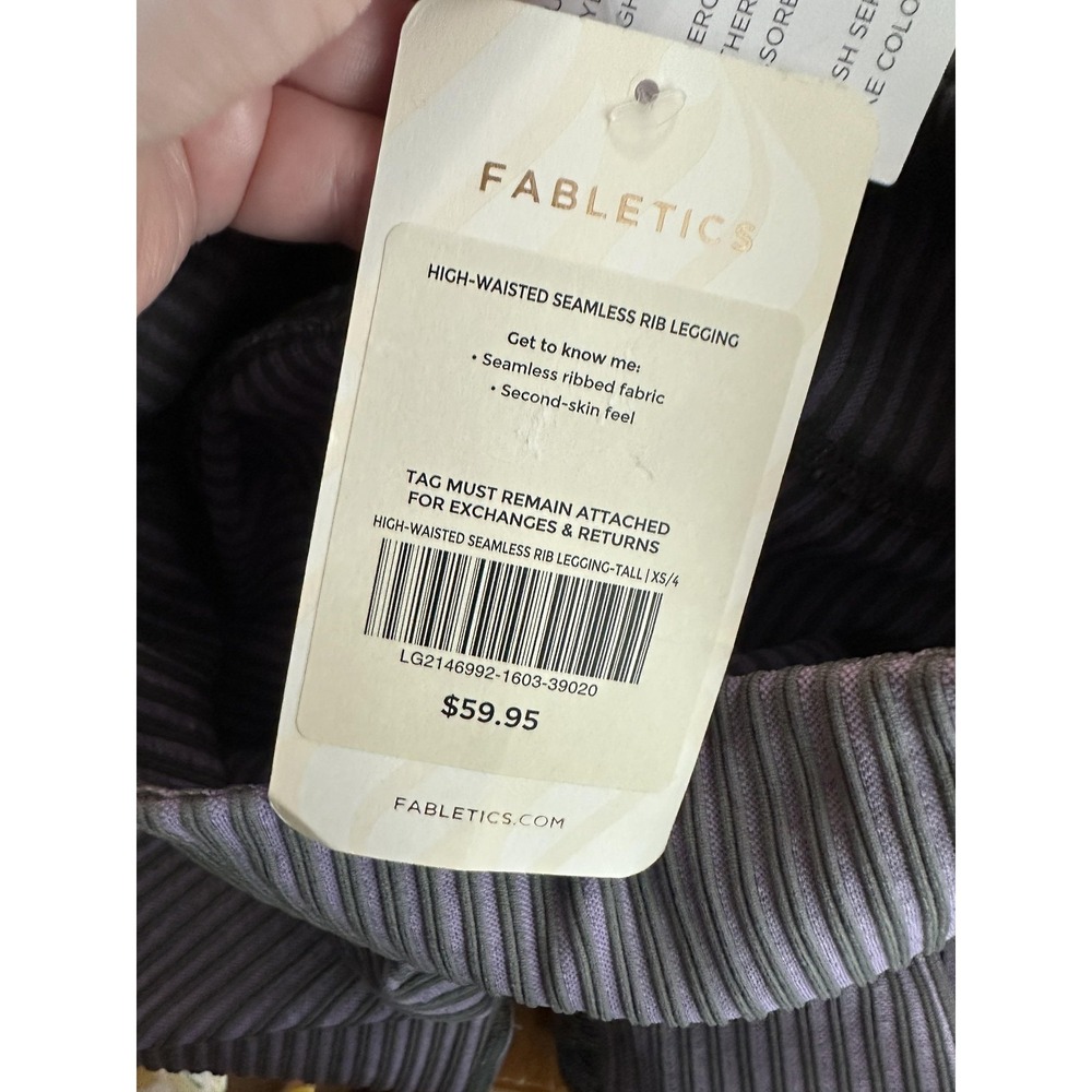Fabletics Yoga Leggings Womens XS Tall Gray Purple High Waisted Seamless Rib - Picture 5 of 11